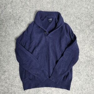 J Crew Shawl Collar Sweater Men L Blue Lambswool Blend Long Sleeve Ribbed Knit
